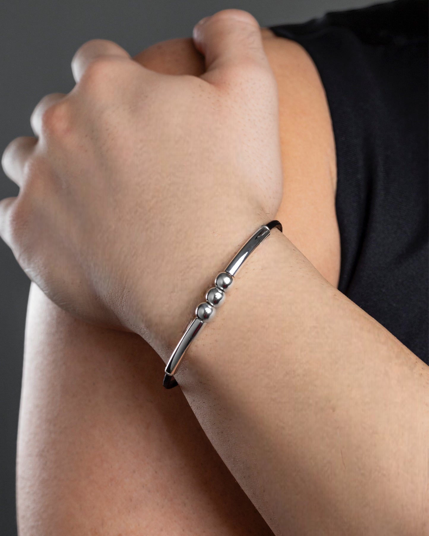 Fit 3 beads/leather Bracelet Men - agsb contemporary jewellery