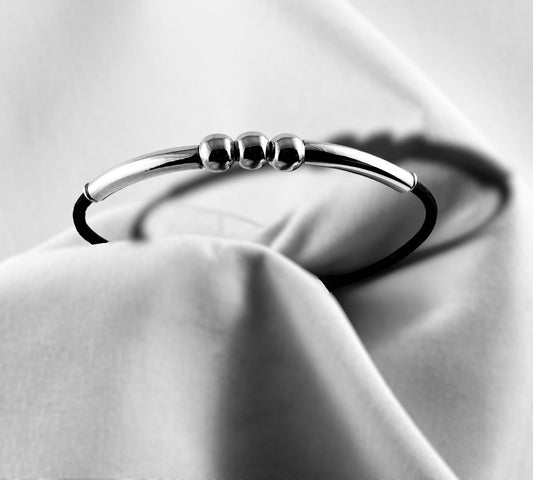 Fit 3 beads/leather Bracelet Men - agsb contemporary jewellery