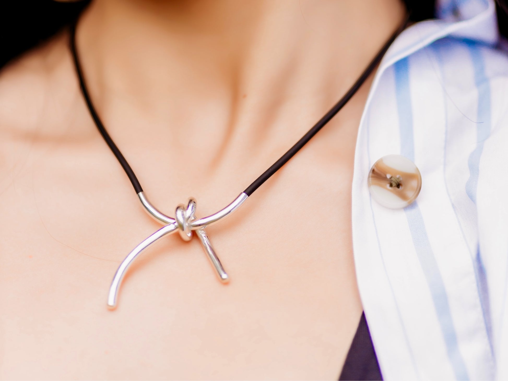 Knots Silver-Rubber Short Necklace - agsb contemporary jewellery